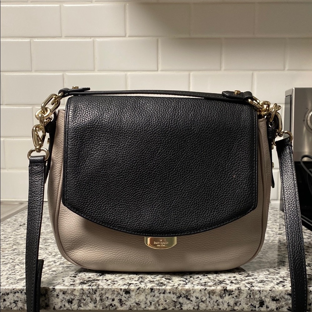 kate spade Two-Tone Black and Taupe Leather Crossbody Bag